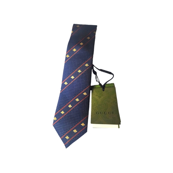 Gucci Golden Bee and Web Stripe Tie - Picture 1 of 4